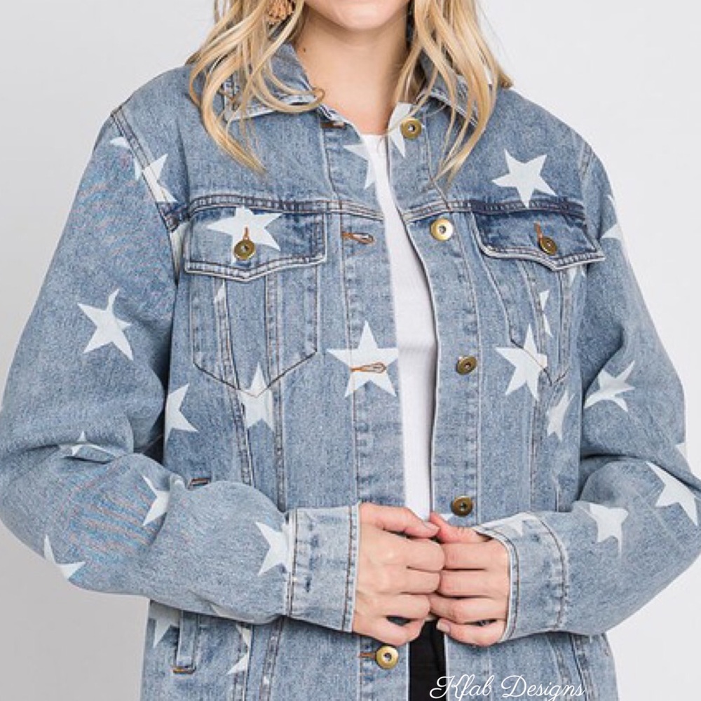 Star-Patterned Blue Jean Jacket - image 8